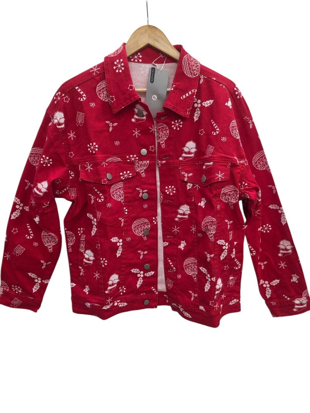 Christmas Holiday Denim Stretch Red Jacket Size Small Men's
